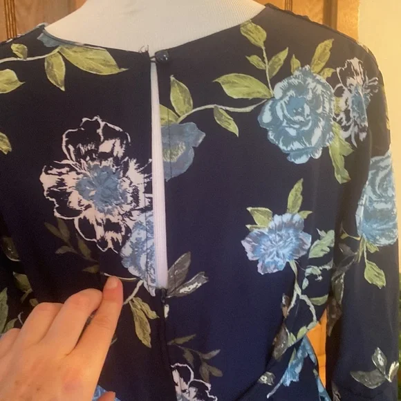 Maurices Floral Mini Dress - Blue and Green boho trumpet sleeves navy sage XL - Picture 12 of 16